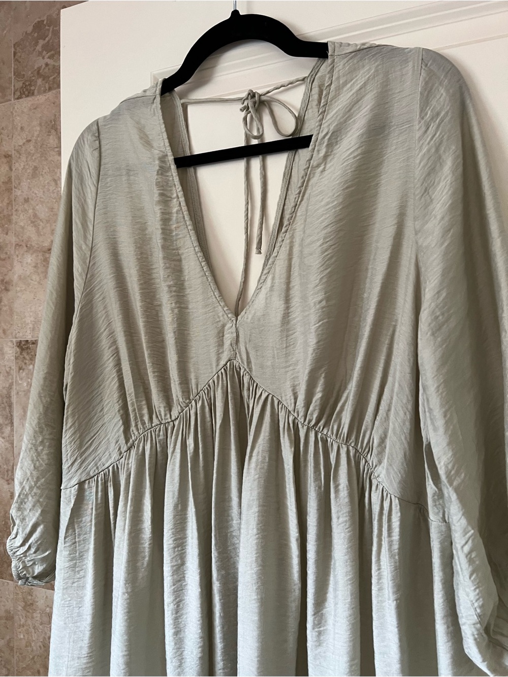 Sheer V-Neck Dress with Tie Back